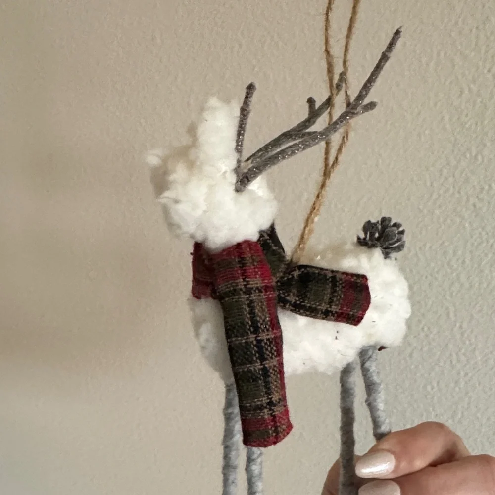 Hobby Lobby White and Gray Reindeer Ornament with Red Scarf - Picture 6 of 6